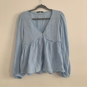 Zara Pale Blue Gauze Summer Blouse